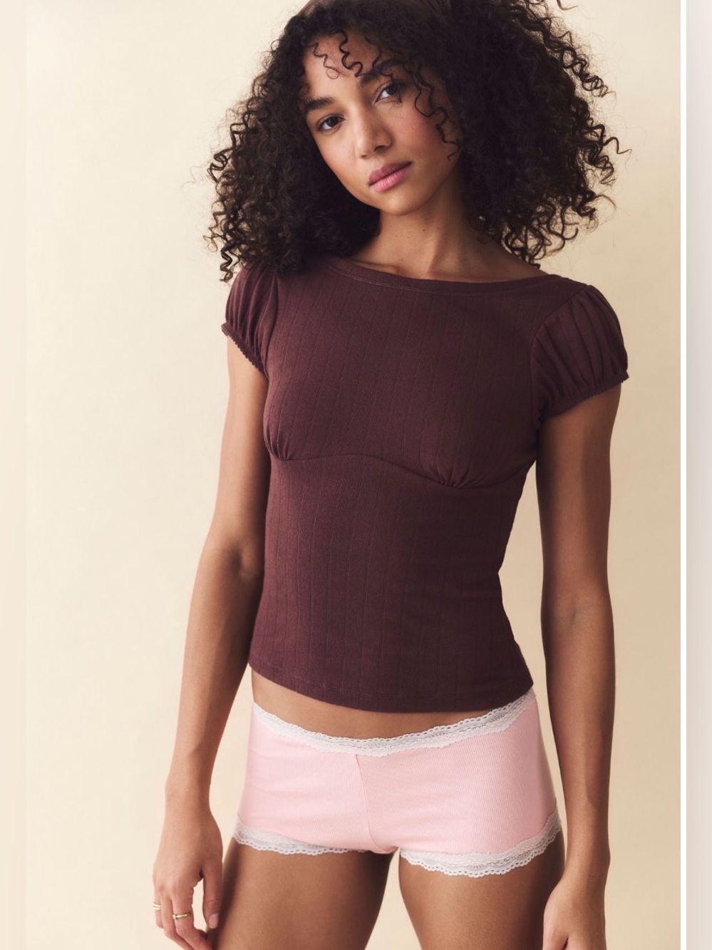 FREE PEOPLE End Game Pointelle Puff Baby Tee TOP